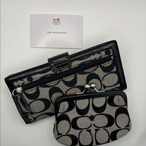 Coach Black and Khaki Women's Cardholder & Coin Purse